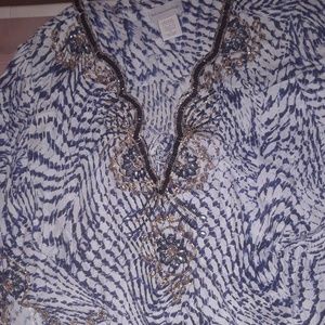 Blue and white blouse with beaded detail